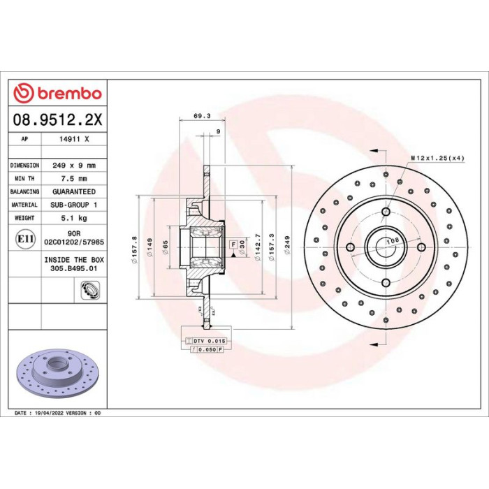 Brembo Bremsscheibe Hinterachse 08.9512.2X