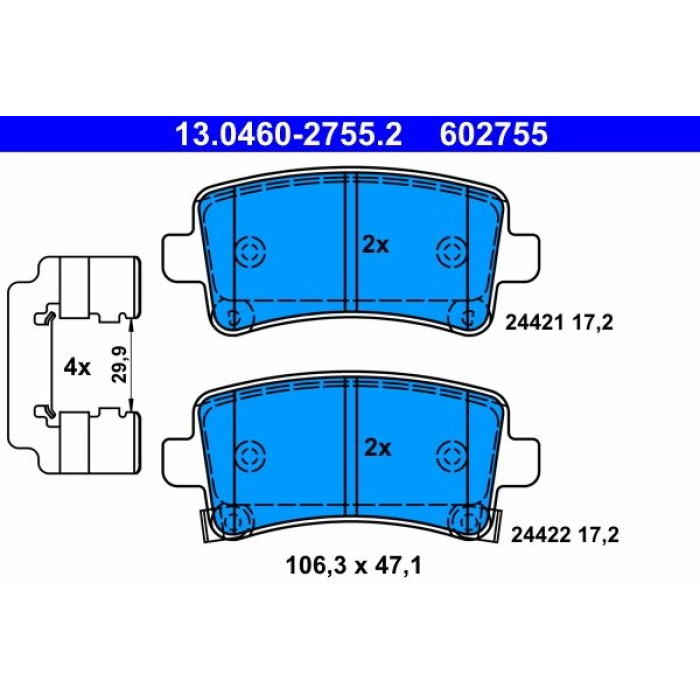 ATE Bremsbelagsatz Saab Hinterachse 9-5 2, 0-2, 8 10-12 13.0460-2755.2 ATE Bremsbelagsatz Saab Hinterachse 9-5 2, 0-2, 8 10-12 13.0460-2755.2