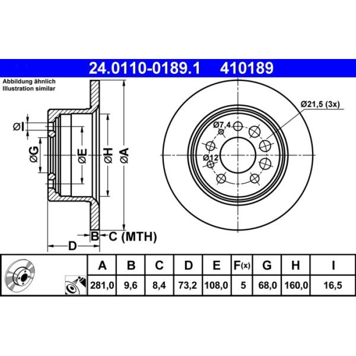 ATE Bremsscheibe Volvo Hinterachse 240/260/740/760/940 74-96 24.0110-0189.1 ATE Bremsscheibe Volvo Hinterachse 240/260/740/760/940 74-96 24.0110-0189.1