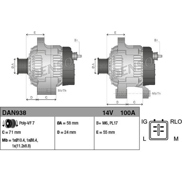 Denso Lichtmaschine DAN938 Denso Lichtmaschine DAN938