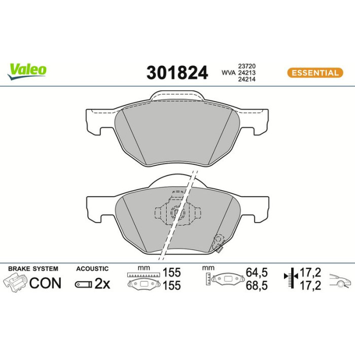 Valeo Bremsbelagsatz 301824 Valeo Bremsbelagsatz 301824