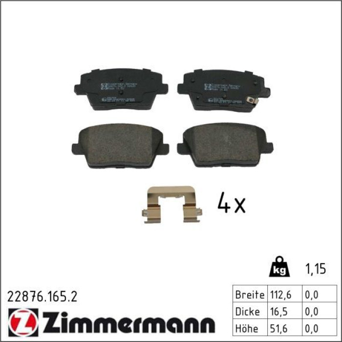 22876.165.2 ZIMMERMANN Bremsbelagsatz, Scheibenbremse 22876.165.2 22876.165.2 ZIMMERMANN Bremsbelagsatz, Scheibenbremse 22876.165.2