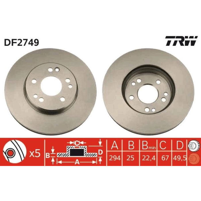 TRW Bremsscheibe Vorderachse DF2749 TRW Bremsscheibe Vorderachse DF2749