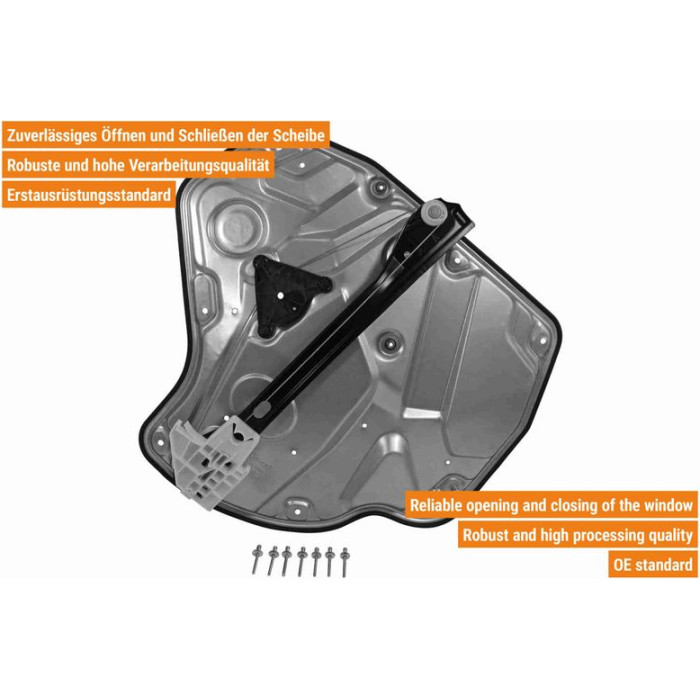 VAICO V10-1850 Fensterheber hinten links, ohne Motor, elektrisch, mit Trägerplatte VAICO V10-1850 Fensterheber hinten links, ohne Motor, elektrisch, mit Trägerplatte