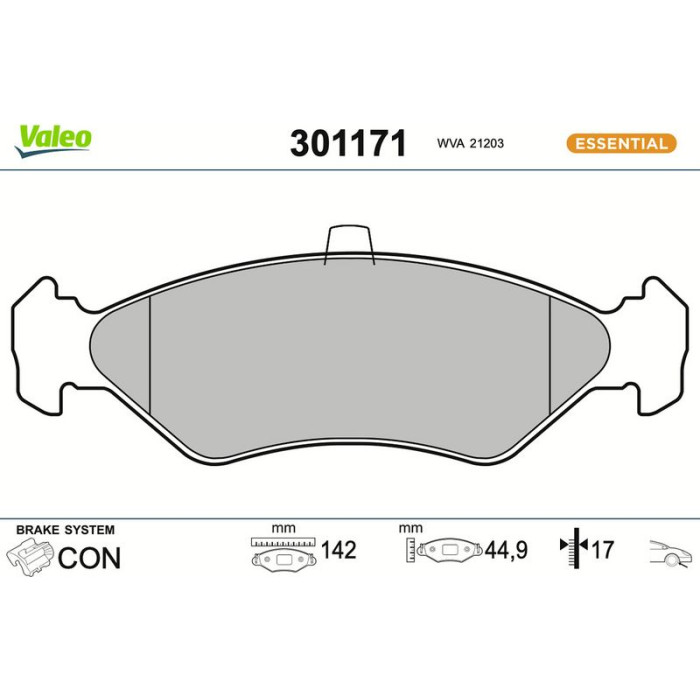 Valeo Bremsbelagsatz 301171 Valeo Bremsbelagsatz 301171