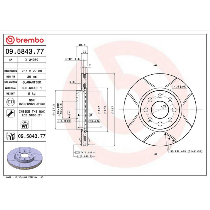 Brembo Bremsscheibe Vorderachse Brembo Max 09.5843.77 Brembo Bremsscheibe Vorderachse Brembo Max 09.5843.77