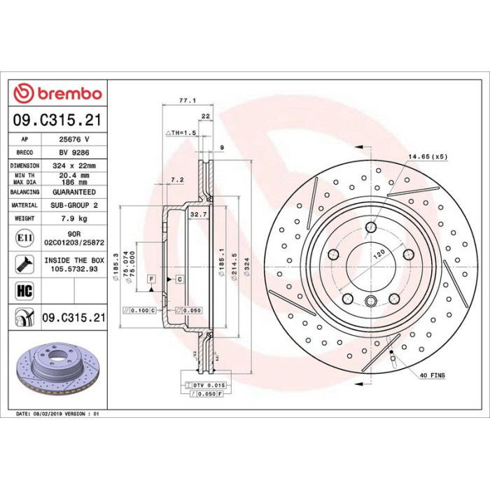 Brembo Bremsscheibe Hinterachse 09.C315.21 Brembo Bremsscheibe Hinterachse 09.C315.21