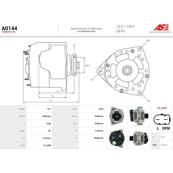 A0144 AS-PL Lichtmaschine (Generator) A0144