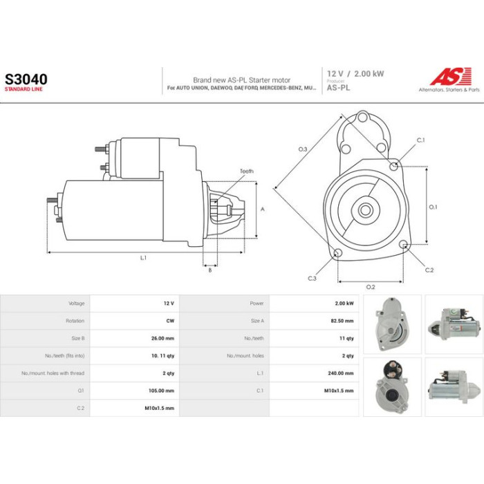 S3040 AS-PL Anlasser (Starter) S3040