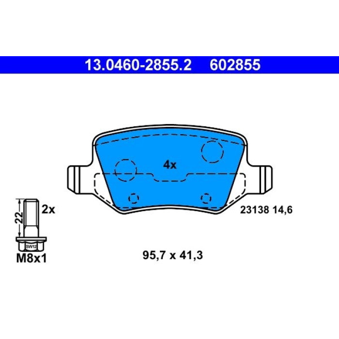 ATE Bremsbelagsatz Mercedes-Benz Hinterachse W168/Vaneo 1.6-2.1 97-12 13.0460-2855.2 ATE Bremsbelagsatz Mercedes-Benz Hinterachse W168/Vaneo 1.6-2.1 97-12 13.0460-2855.2