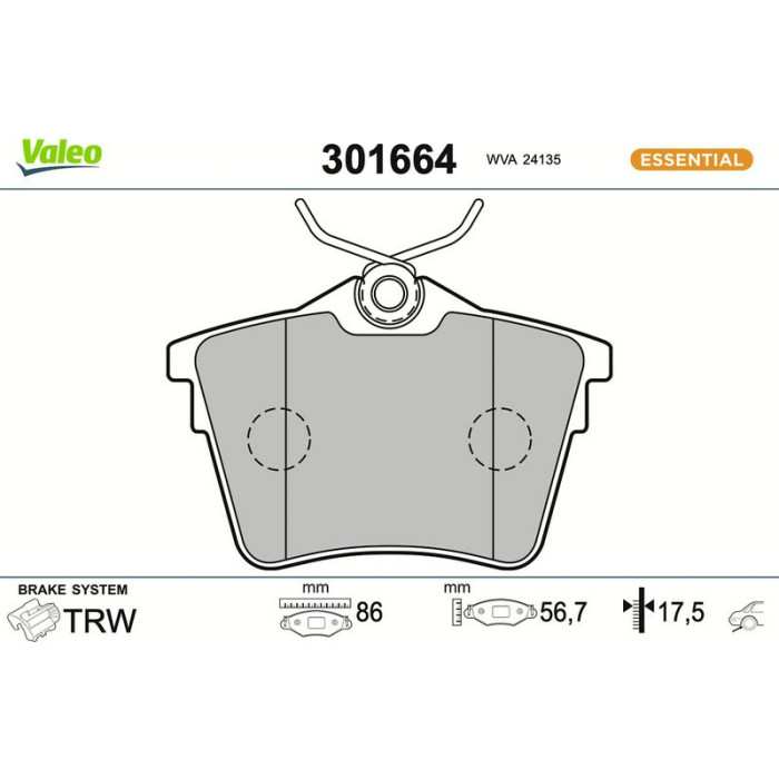 Valeo Bremsbelagsatz 301664 Valeo Bremsbelagsatz 301664