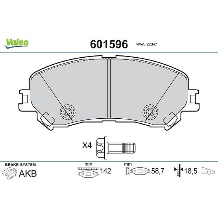 Valeo Bremsbelagsatz 601596 Valeo Bremsbelagsatz 601596