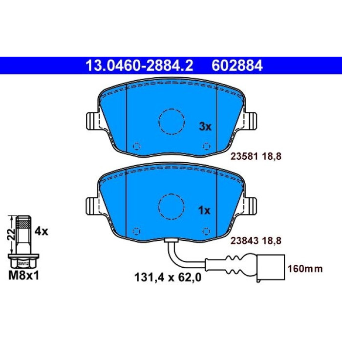 ATE Bremsbelagsatz Skoda Vorderachse Fabia/Roomster 1.0-1.9 TDI 99-15 13.0460-2884.2 ATE Bremsbelagsatz Skoda Vorderachse Fabia/Roomster 1.0-1.9 TDI 99-15 13.0460-2884.2