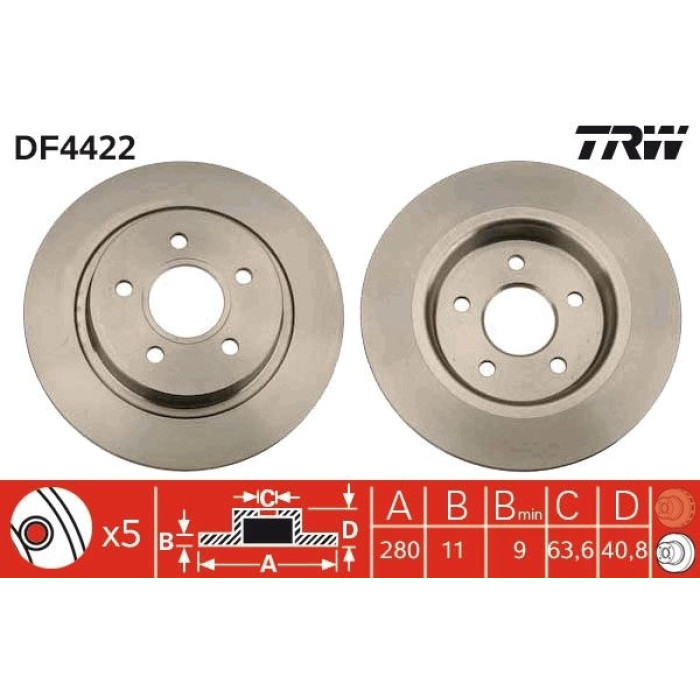 TRW Bremsscheibe Volvo S40/V50 DF4422 TRW Bremsscheibe Volvo S40/V50 DF4422