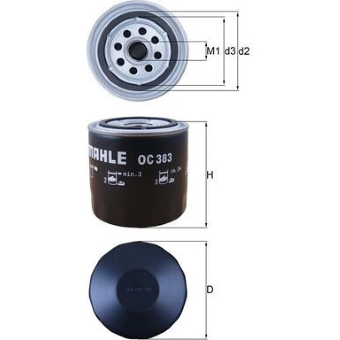 OC 383 MAHLE Ölfilter OC 383, Anschraubfilter, Höhe 96,7 mm – u. a. für Opel Commodore A, A Coupé, Ford Granada I (GGCL) – OE Nummer 4126435 - l OC 383 MAHLE Ölfilter OC 383, Anschraubfilter, Höhe 96,7 mm – u. a. für Opel Commodore A, A Coupé, Ford Granada I (GGCL) – OE Nummer 4126435 - l