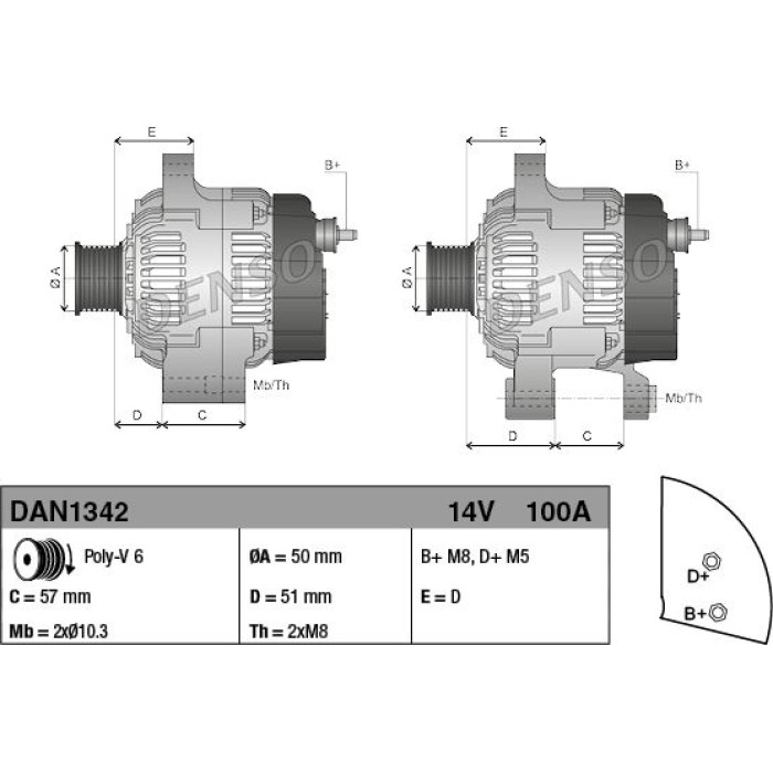 Denso Lichtmaschine DAN1342 Denso Lichtmaschine DAN1342