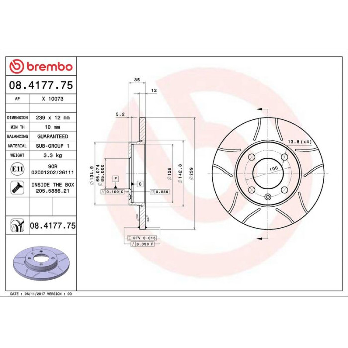 Brembo 17 481 011M Bremsscheibe Vorderachse Brembo Max 08.4177.75