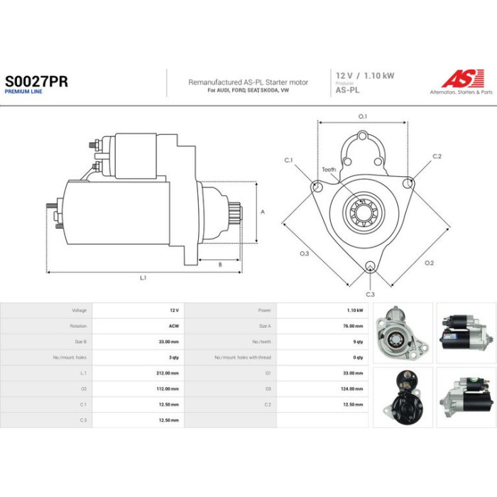 AS-PL Anlasser S0027PR AS-PL Anlasser S0027PR