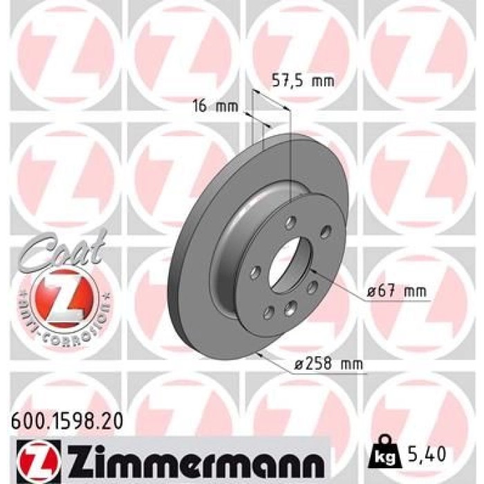 Zimmermann Bremsscheibe Vorderachse 600.1598.20 Zimmermann Bremsscheibe Vorderachse 600.1598.20