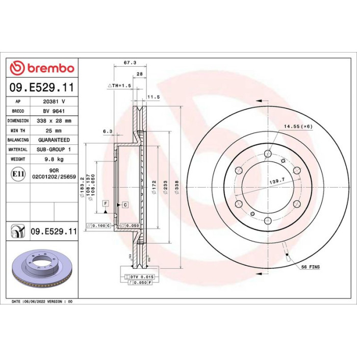 Brembo Bremsscheibe Vorderachse 09.E529.11 Brembo Bremsscheibe Vorderachse 09.E529.11