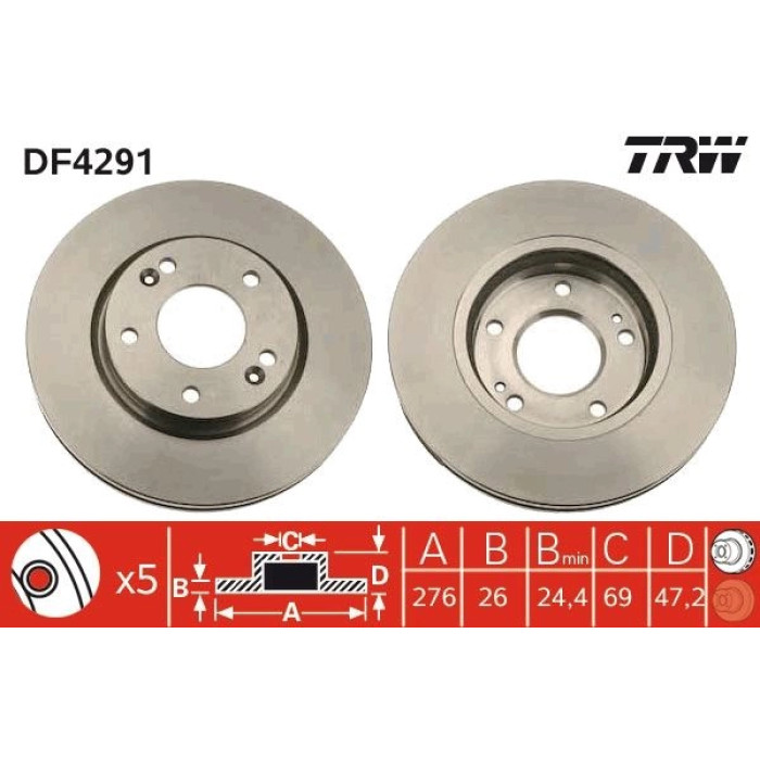 TRW Bremsscheibe Hyundai P. Santa DF4291 TRW Bremsscheibe Hyundai P. Santa DF4291