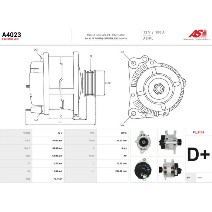 A4023 AS-PL Lichtmaschine (Generator) A4023