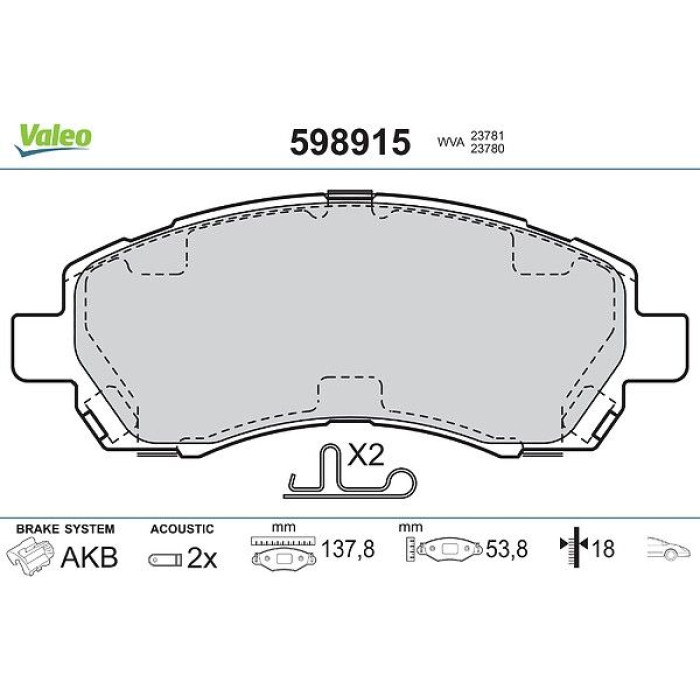 Valeo Bremsbelagsatz 598915 Valeo Bremsbelagsatz 598915