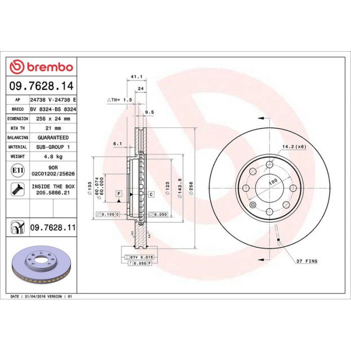 Brembo Bremsscheibe 09.7628.14 Brembo Bremsscheibe 09.7628.14