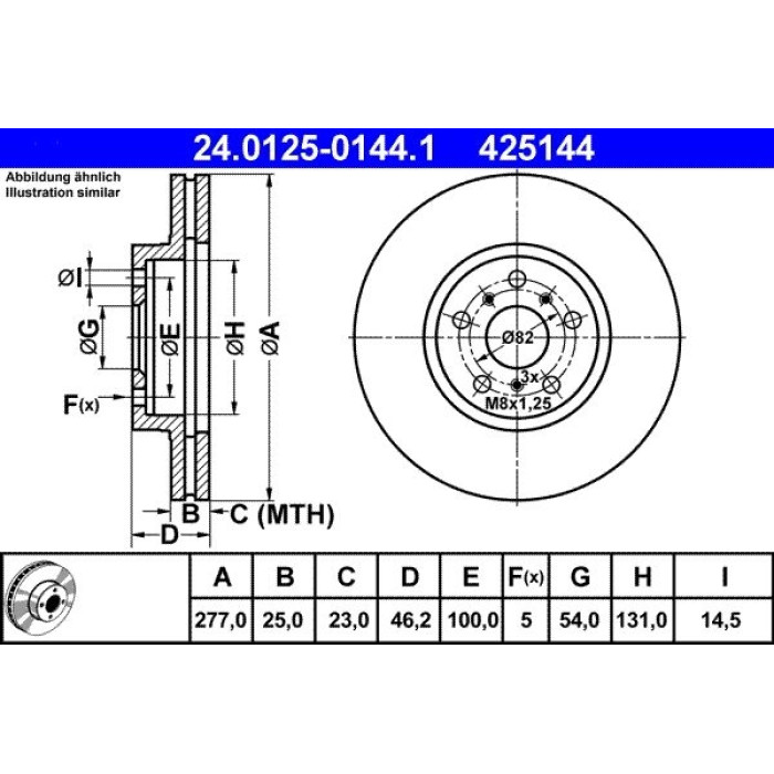 ATE Bremsscheibe 24.0125-0144.1 ATE Bremsscheibe 24.0125-0144.1