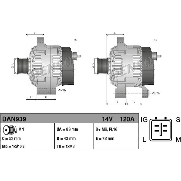 Denso Lichtmaschine DAN939 Denso Lichtmaschine DAN939