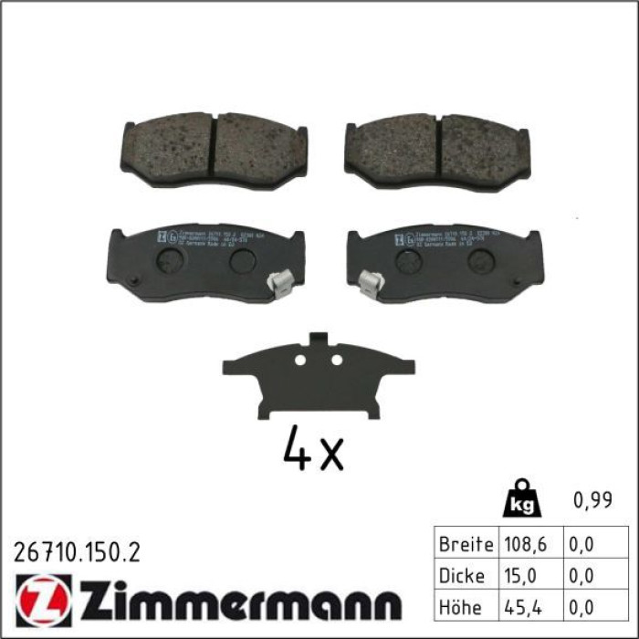 ZIMMERMANN Bremsbelagsatz, Scheibenbremse 26710.150.2 ZIMMERMANN Bremsbelagsatz, Scheibenbremse 26710.150.2