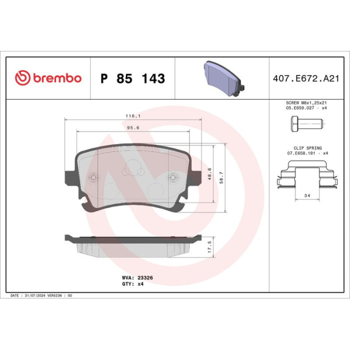 P 85 143 Brembo Prime Bremsbelagsatz Hinterachse – P 85 143 – nicht für Carbon-Keramik-Bremsscheiben – OE Nummer 4E0698451A P 85 143 Brembo Prime Bremsbelagsatz Hinterachse – P 85 143 – nicht für Carbon-Keramik-Bremsscheiben – OE Nummer 4E0698451A