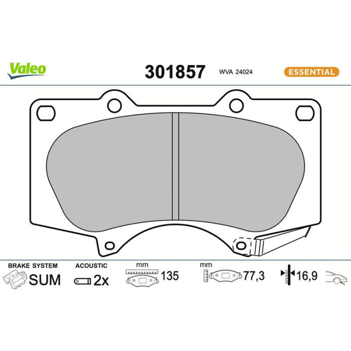 301857 Valeo Bremsbelagsatz 301857 301857 Valeo Bremsbelagsatz 301857