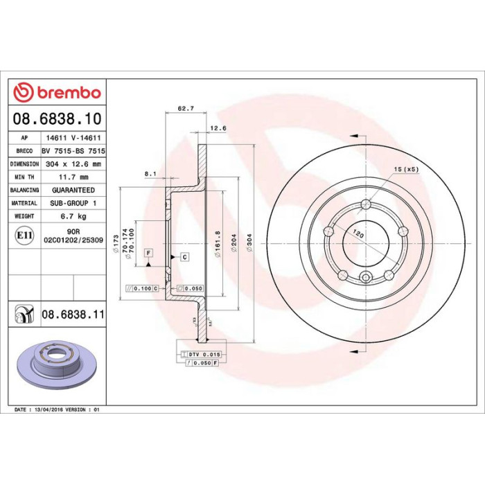 Brembo Bremsscheibe 08.6838.10 Brembo Bremsscheibe 08.6838.10