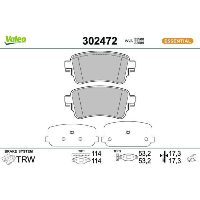 Valeo Bremsbelagsatz 302472 Valeo Bremsbelagsatz 302472