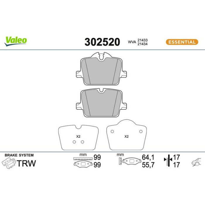 Valeo Bremsbelagsatz 302520 Valeo Bremsbelagsatz 302520
