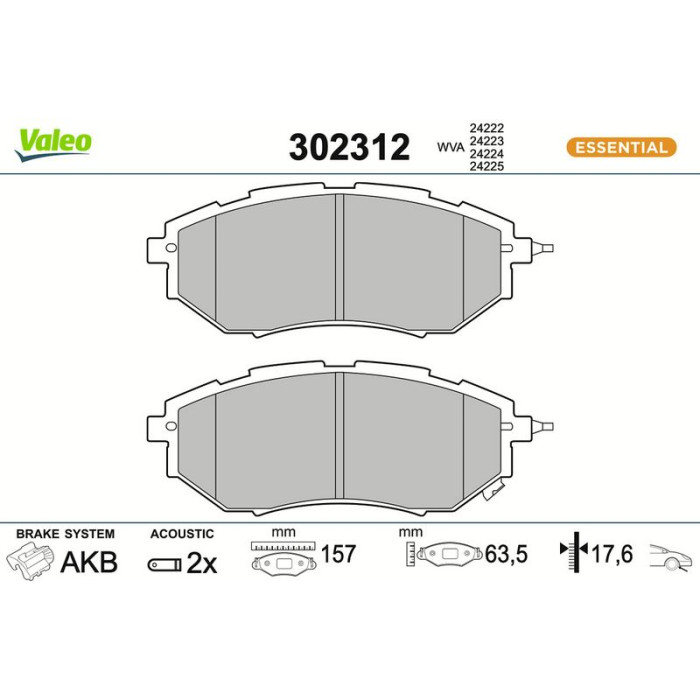302312 Valeo Bremsbelagsatz 302312 302312 Valeo Bremsbelagsatz 302312