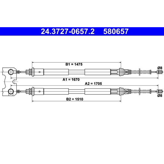 ATE Handbremsseil 24.3727-0657.2 ATE Handbremsseil 24.3727-0657.2