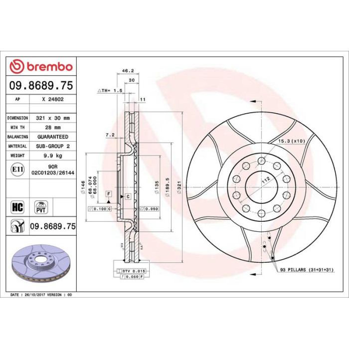 Brembo 12 481 035M Bremsscheibe Vorderachse Brembo Max 09.8689.75 Brembo 12 481 035M Bremsscheibe Vorderachse Brembo Max 09.8689.75