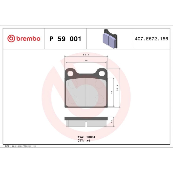 P 59 001 Brembo Prime Bremsbelagsatz Vorder-/Hinterachse – P 59 001 – 62 x 57 x 15 mm – Bremssystem Teves – OE Nummer 0004207020 P 59 001 Brembo Prime Bremsbelagsatz Vorder-/Hinterachse – P 59 001 – 62 x 57 x 15 mm – Bremssystem Teves – OE Nummer 0004207020