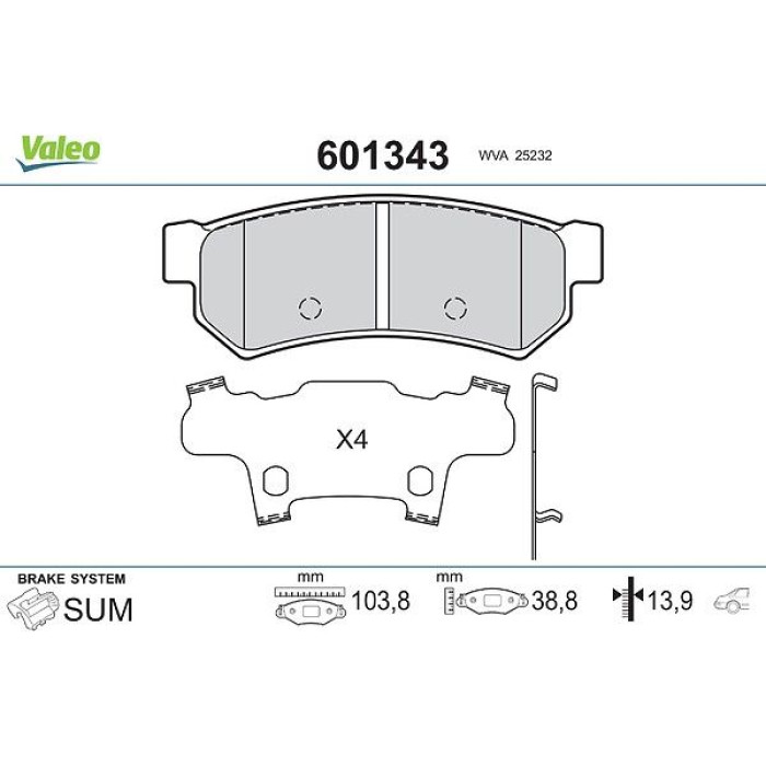 Valeo Bremsbelagsatz 601343 Valeo Bremsbelagsatz 601343