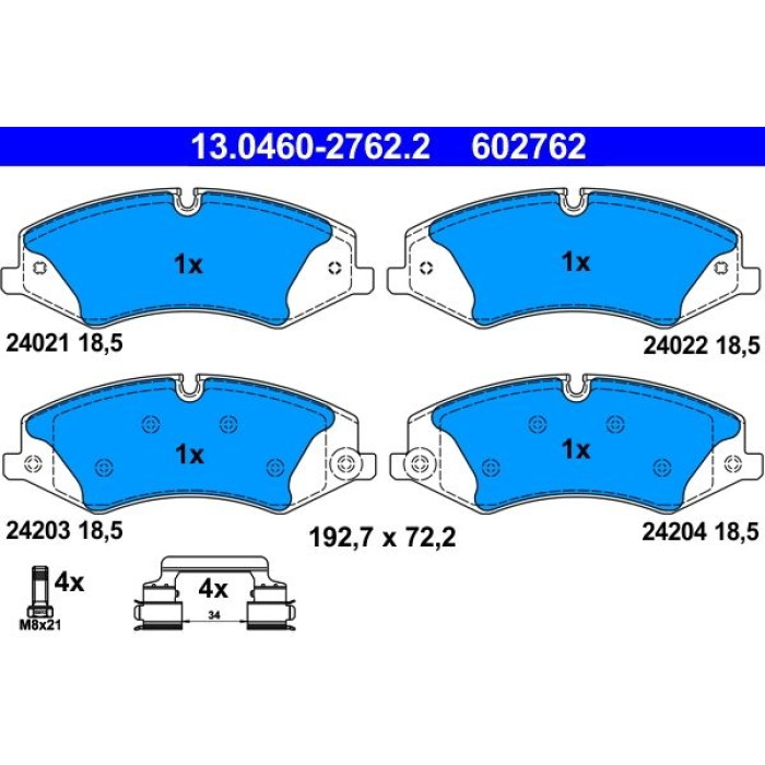 ATE Bremsbelagsatz Land Rover Vorderachse Discovery/Range Rover 2.0-3.6D/3.0-5.0 4x4 09 13.0460-2762.2 ATE Bremsbelagsatz Land Rover Vorderachse Discovery/Range Rover 2.0-3.6D/3.0-5.0 4x4 09 13.0460-2762.2