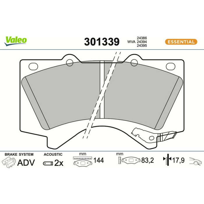 Valeo Bremsbelagsatz 301339 Valeo Bremsbelagsatz 301339