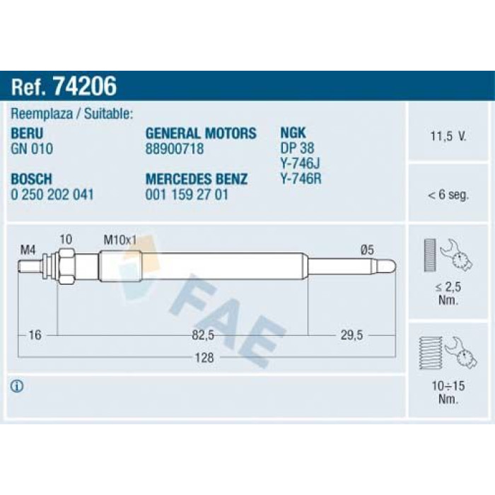74206 FAE Glühkerze 74206 74206 FAE Glühkerze 74206