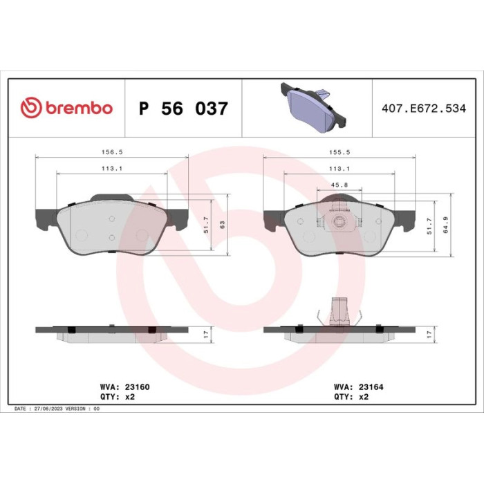 BREMBO Bremsklötze VA P 56 037 BREMBO Bremsklötze VA P 56 037