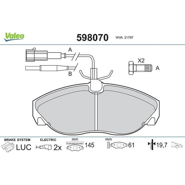 Valeo Bremsbelagsatz 598070 Valeo Bremsbelagsatz 598070