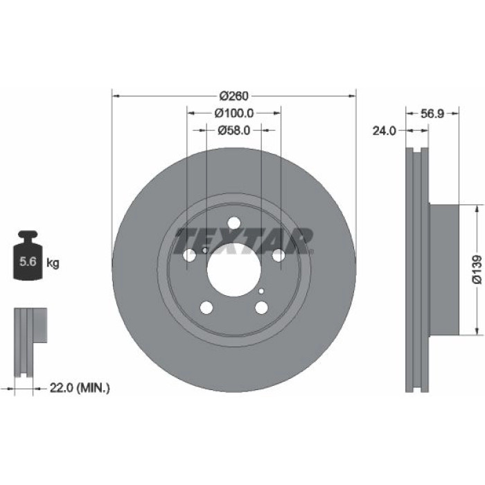 Textar Bremsscheibe 92081900 – 14 Zoll, 260 mm Textar Bremsscheibe 92081900 – 14 Zoll, 260 mm