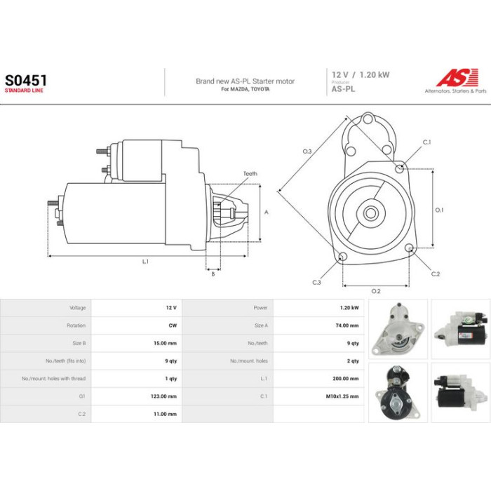 S0451 AS-PL Anlasser (Starter) S0451