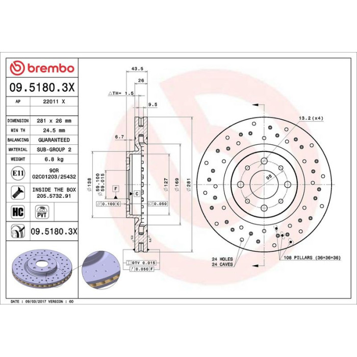Brembo Bremsscheibe Vorderachse Xtra 09.5180.3X Brembo Bremsscheibe Vorderachse Xtra 09.5180.3X