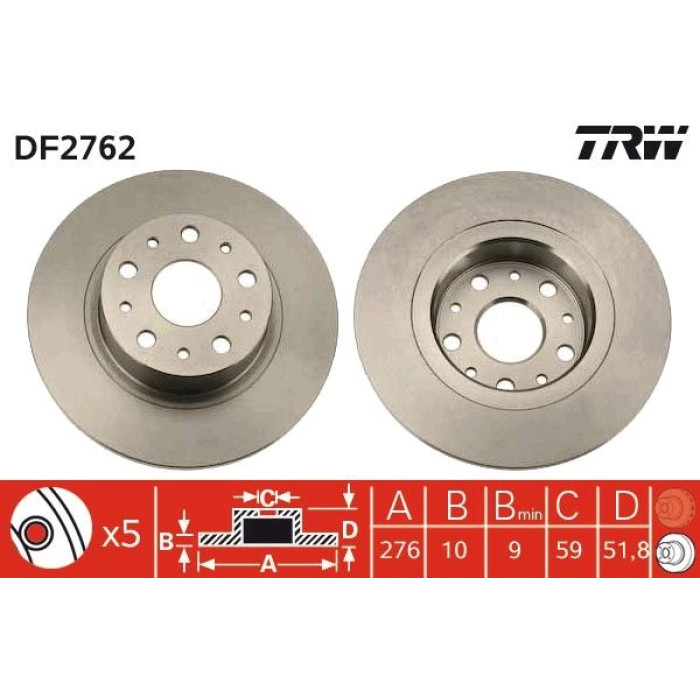 TRW Bremsscheibe Alfa S. 166 2.0-3 DF2762 TRW Bremsscheibe Alfa S. 166 2.0-3 DF2762